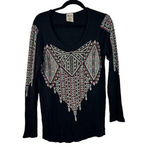 Vocal Embellished Boho-Chic Southwestern Long-Sleeved Shirt Women's Size M